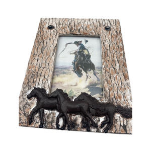 Western Galloping HORSES Country Rustic Cowboy Resin Picture Frame